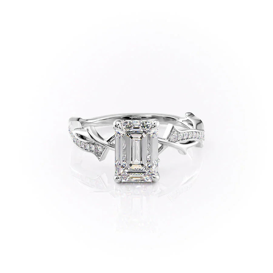 The Pave Twig Set With A 2 Carat Emerald Moissanite