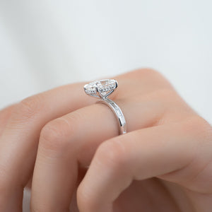The Jennifer Set With A 2.5 Carat Elongated Cushion Lab Diamond