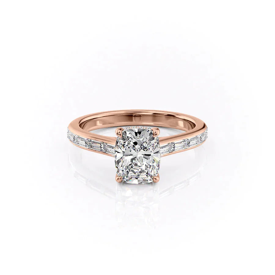 The Monica Set With A 1.5 Carat Elongated Cushion Lab Diamond