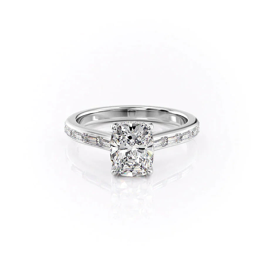 The Monica Set With A 3 Carat Elongated Cushion Lab Diamond