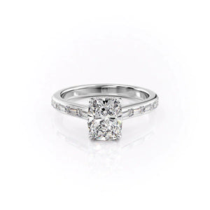 The Monica Set With A 1.5 Carat Elongated Cushion Lab Diamond
