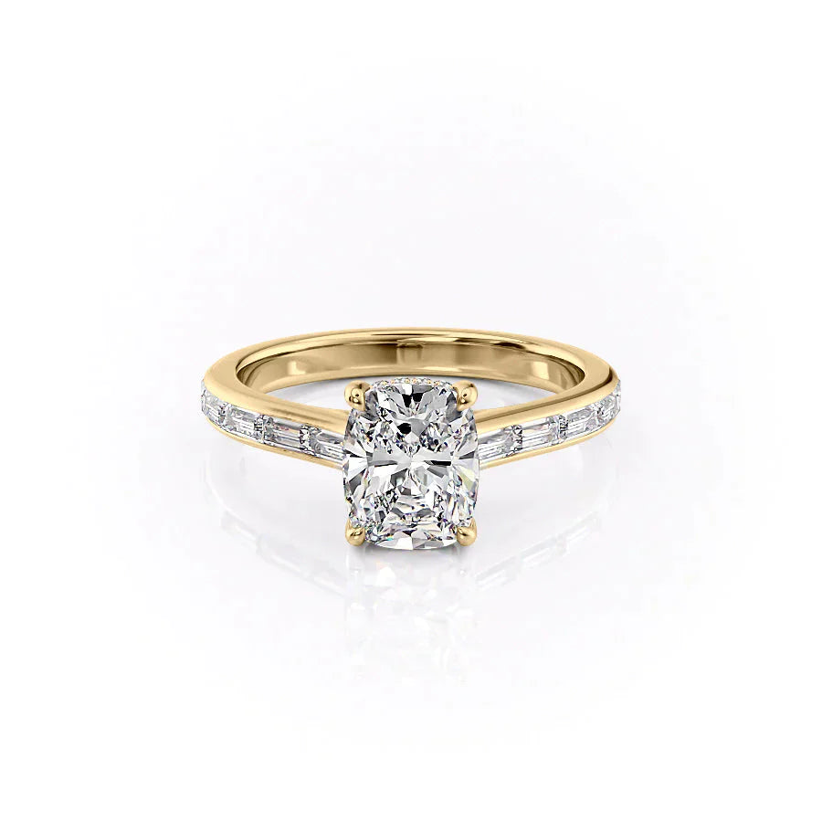 The Monica Set With A 1.5 Carat Elongated Cushion Lab Diamond