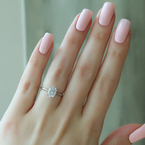 The Ashley Set With A 3 Carat Elongated Cushion Lab Diamond