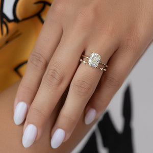 The Ashley Set With A 3 Carat Elongated Cushion Lab Diamond