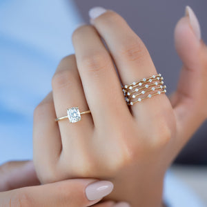 The Ashley Set With A 3 Carat Elongated Cushion Lab Diamond