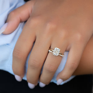 The Ashley Set With A 3 Carat Elongated Cushion Lab Diamond