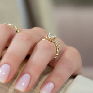 The Ashley Set With A 3 Carat Elongated Cushion Lab Diamond