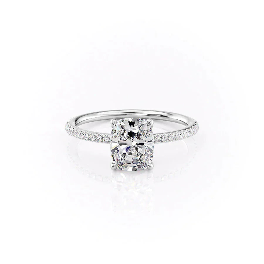 The Pave Ashley Set With A 3 Carat Elongated Cushion Moissanite