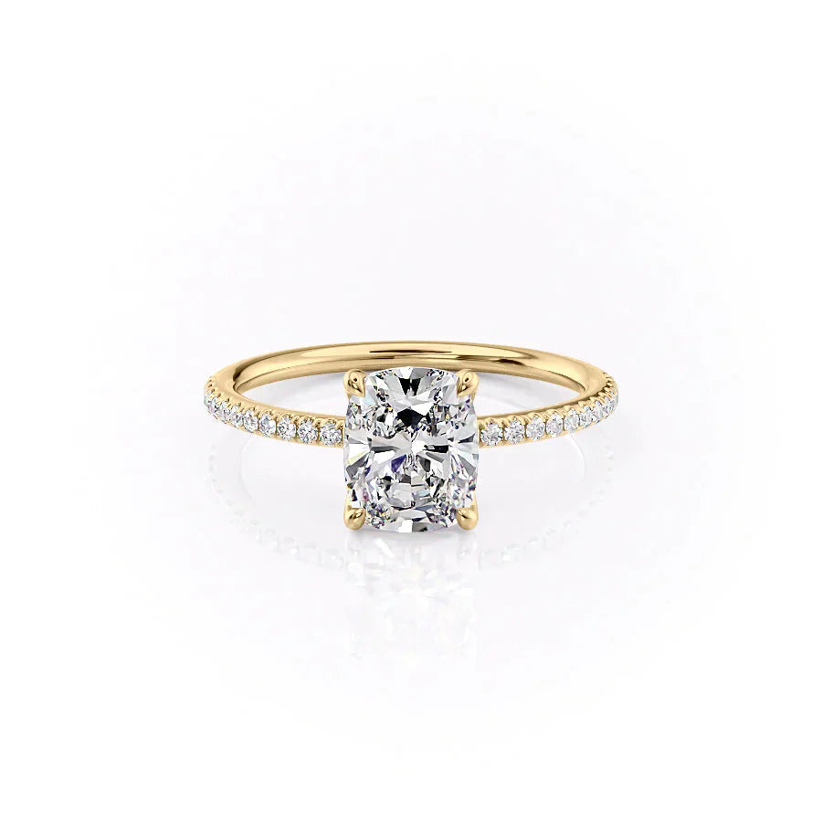 The Pave Ashley Set With A 2.5 Carat Elongated Cushion Lab Diamond