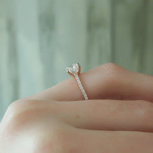 The Pave Ashley Set With A 2 Carat Elongated Cushion Moissanite