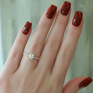 The Pave Ashley Set With A 2 Carat Elongated Cushion Moissanite