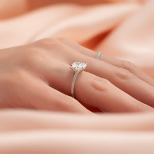 The Pave Ashley Set With A 1 Carat Elongated Cushion Moissanite