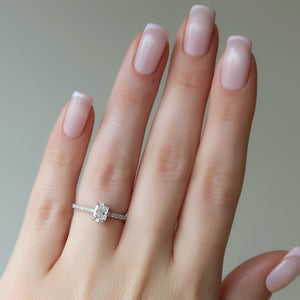 The Pave Ashley Set With A 1 Carat Elongated Cushion Moissanite