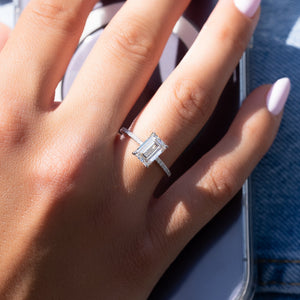 The Pave Ashley Set With A 5 Carat Emerald Moissanite