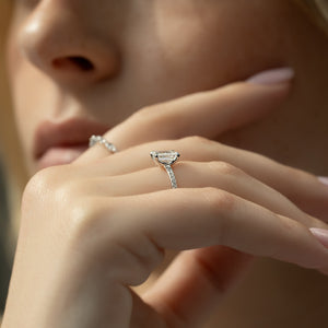 The Pave Ashley Set With A 5 Carat Emerald Moissanite