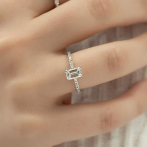 The Pave Ashley Set With A 5 Carat Emerald Moissanite