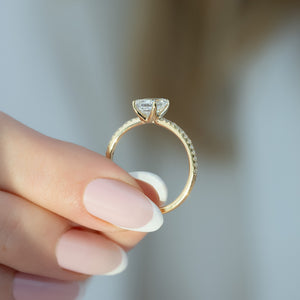 The Pave Ashley Set With A 3 Carat Emerald Lab Diamond