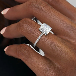 The Pave Eleanor Set With A 4 Carat Cushion Moissanite