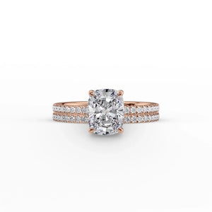 The Pave Eleanor Set With A 3 Carat Elongated Cushion Moissanite