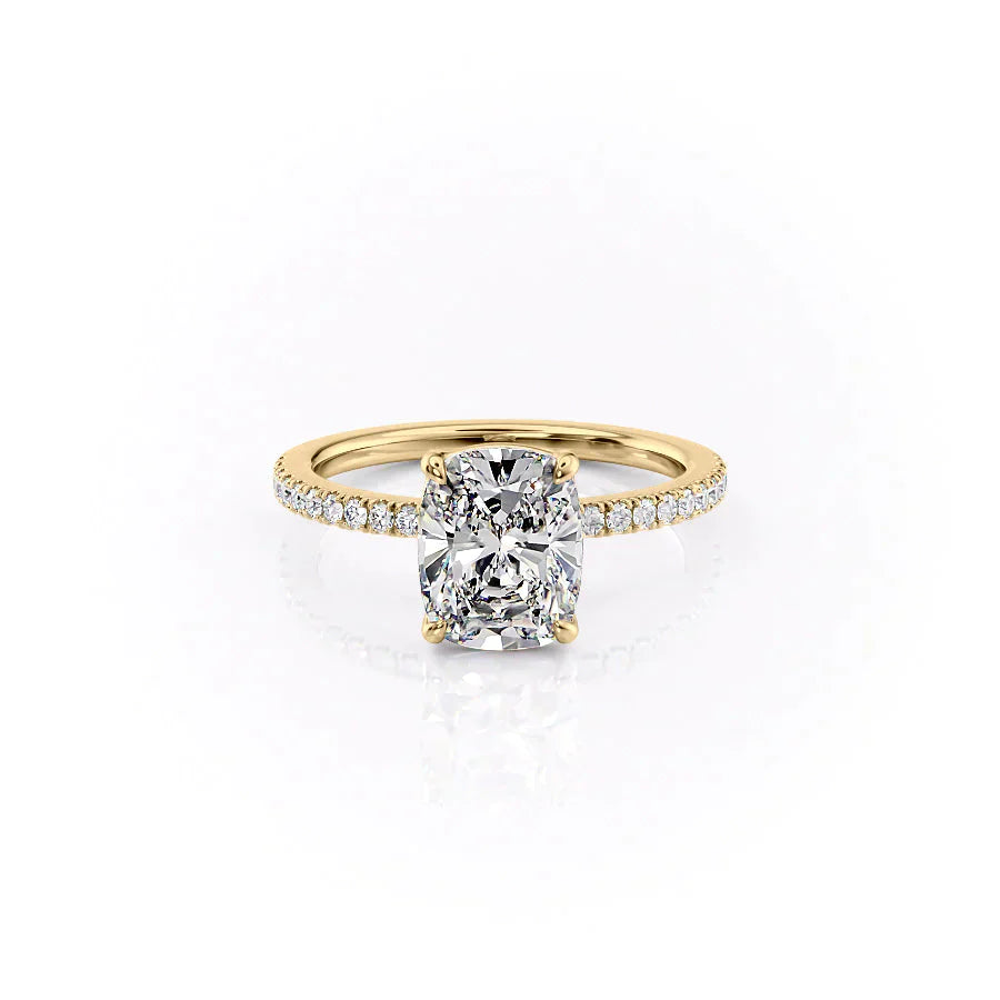 The Pave Eleanor Set With A 3 Carat Elongated Cushion Moissanite