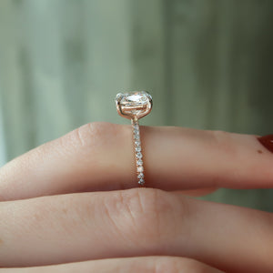 The Pave Eleanor Set With A 2.5 Carat Elongated Cushion Lab Diamond