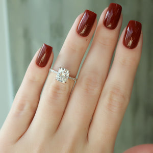 The Pave Eleanor Set With A 2.5 Carat Elongated Cushion Lab Diamond
