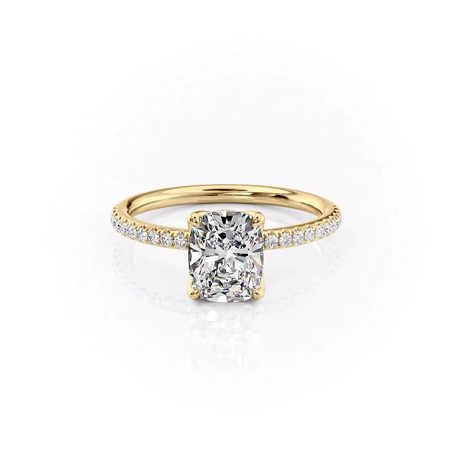 The Pave Alison Set With A 4 Carat Elongated Cushion Moissanite
