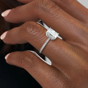 The Pave Alison Set With A 1 Carat Radiant Moissanite