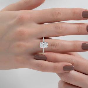 The Pave Alison Set With A 2.5 Carat Radiant Lab Diamond