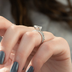 The Pave Alison Set With A 2.5 Carat Radiant Lab Diamond