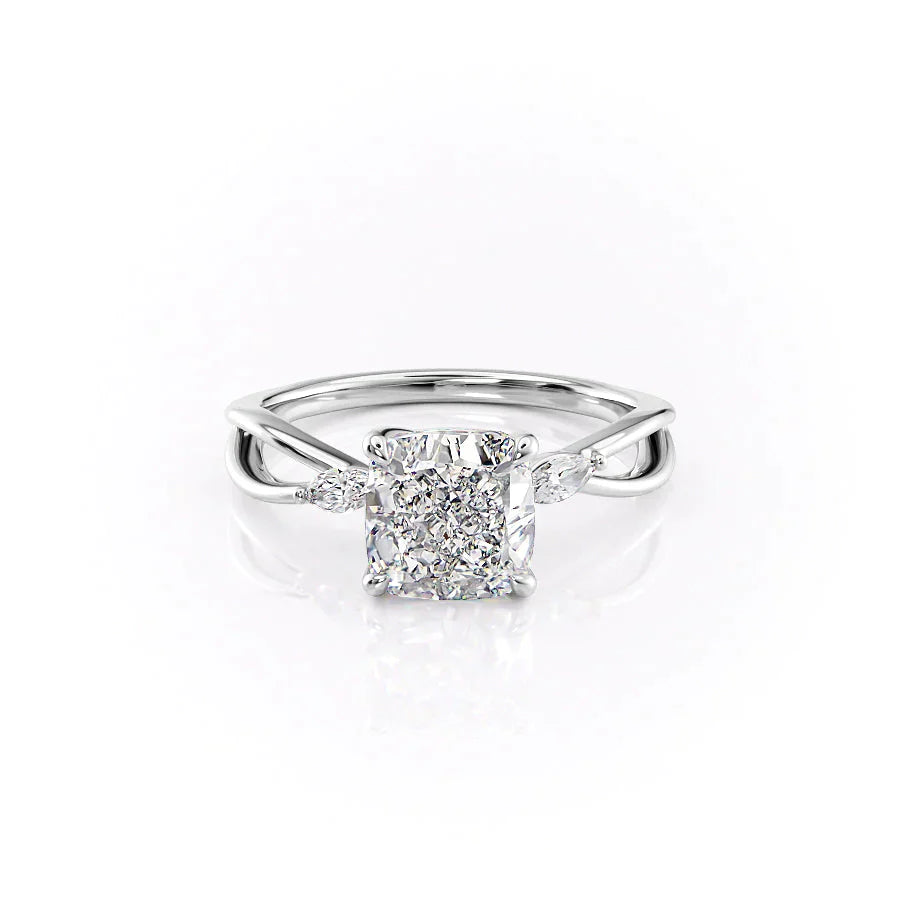 The Kelsey Set With A 5 Carat Cushion Moissanite