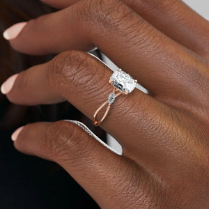 The Kelsey Set With A 1.5 Carat Elongated Cushion Moissanite