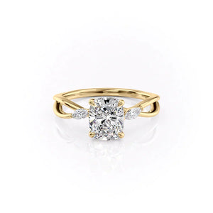 The Kelsey Set With A 3.5 Carat Elongated Cushion Moissanite
