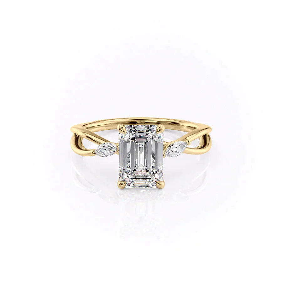 The Kelsey Set With A 5 Carat Emerald Moissanite