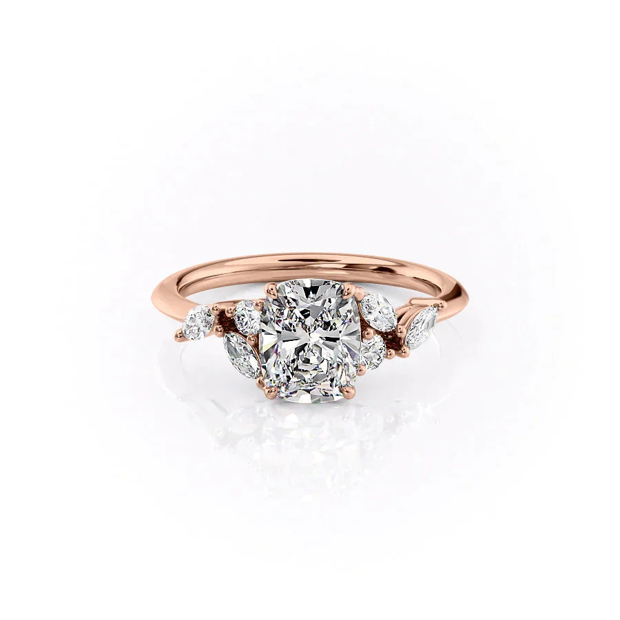 The Melissa Set With A 4 Carat Elongated Cushion Moissanite