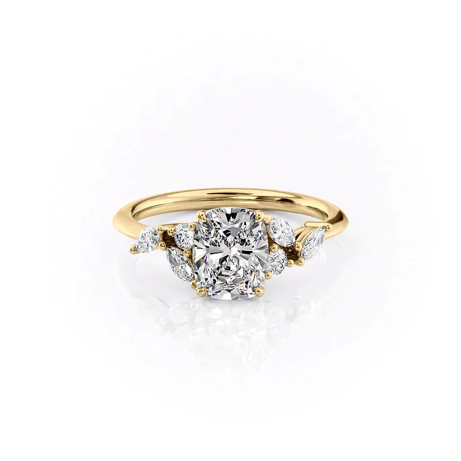 The Melissa Set With A 5 Carat Elongated Cushion Moissanite