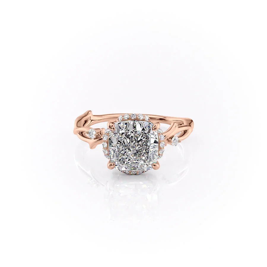 The Halo Twig Set With A 5 Carat Cushion Moissanite