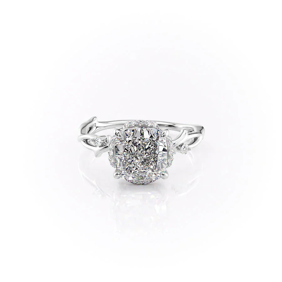 The Halo Twig Set With A 3 Carat Cushion Moissanite