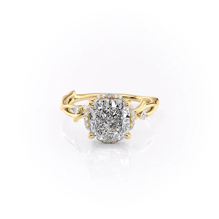 The Halo Twig Set With A 5 Carat Cushion Moissanite
