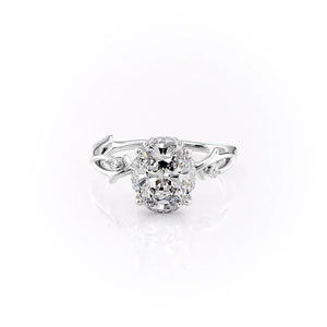 The Halo Twig Set With A 1.5 Carat Elongated Cushion Lab Diamond