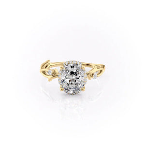 The Halo Twig Set With A 1 Carat Elongated Cushion Moissanite