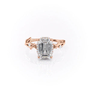 The Halo Twig Set With A 3 Carat Emerald Moissanite