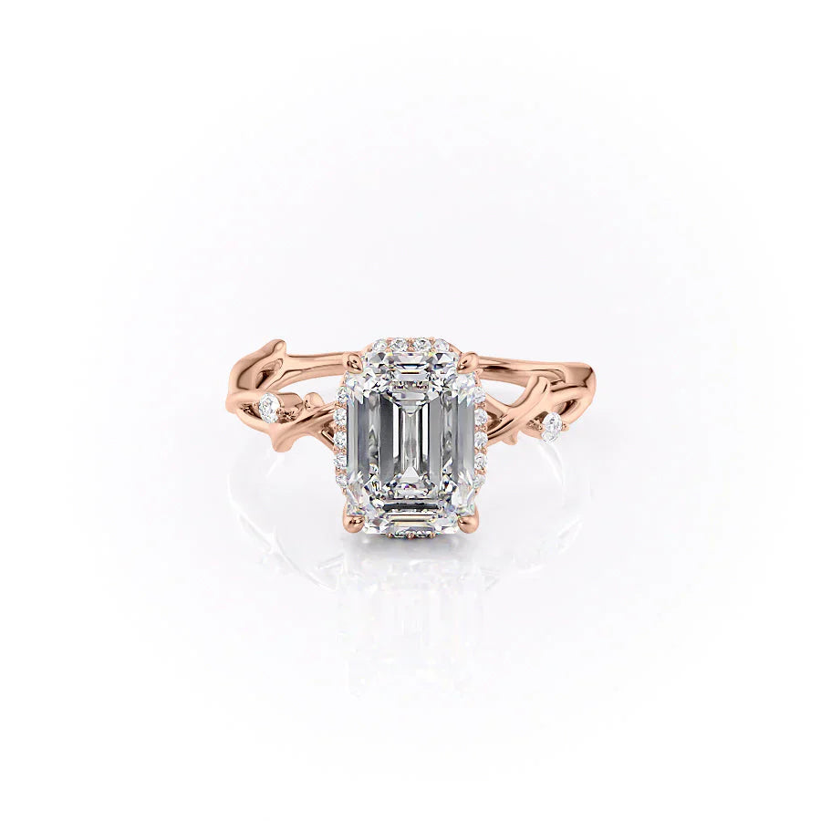 The Halo Twig Set With A 2 Carat Emerald Moissanite