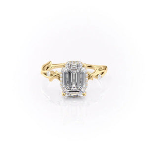 The Halo Twig Set With A 2 Carat Emerald Lab Diamond
