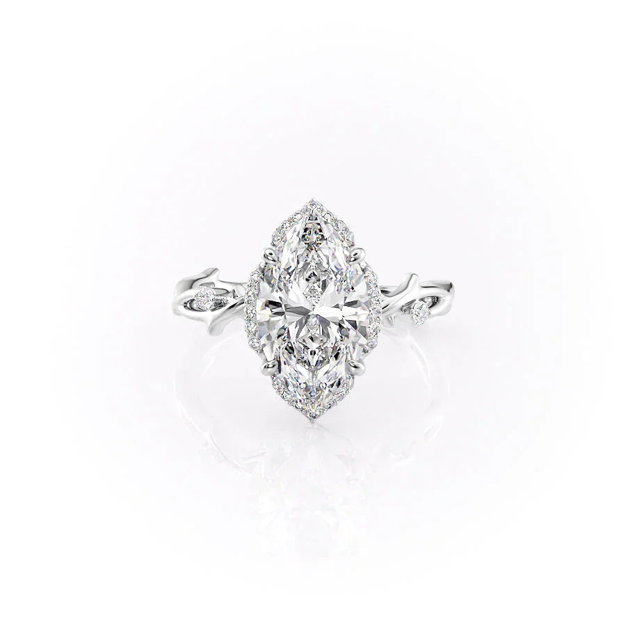 The Halo Twig Set With A 3 Carat Marquise Moissanite