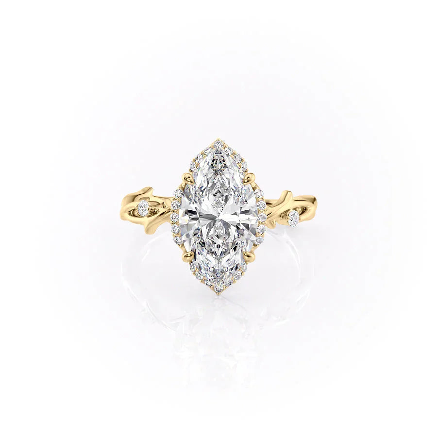 The Halo Twig Set With A 3 Carat Marquise Lab Diamond