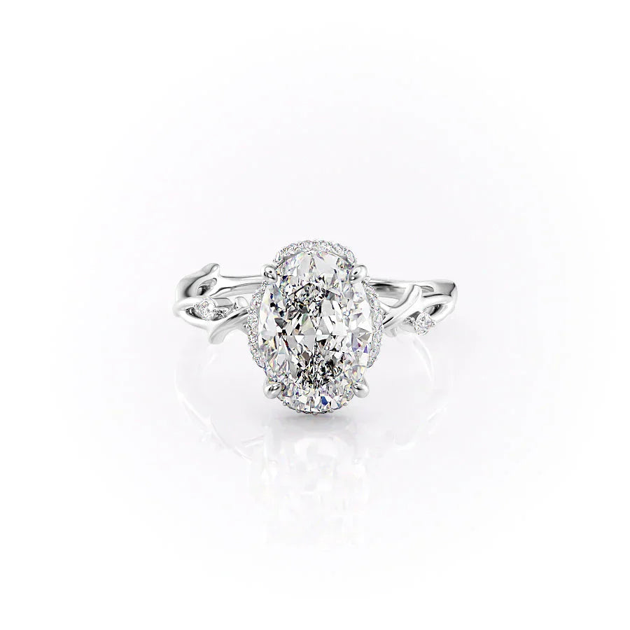 The Halo Twig Set With A 3 Carat Oval Moissanite