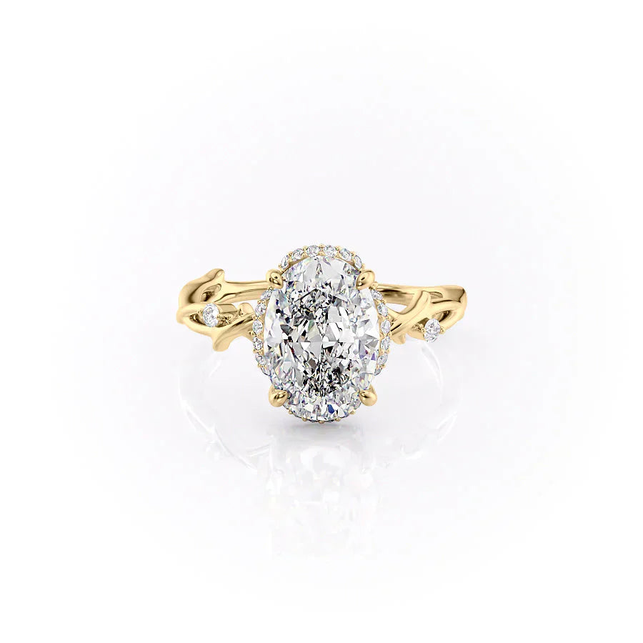 The Halo Twig Set With A 4 Carat Oval Moissanite