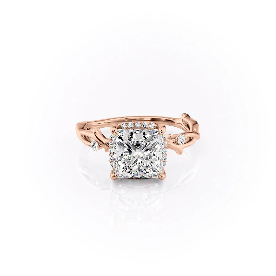 The Halo Twig Set With A 2.5 Carat Princess Lab Diamond
