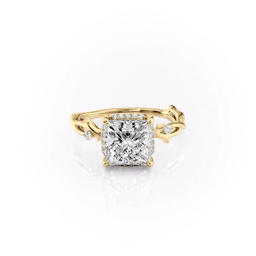 The Halo Twig Set With A 1 Carat Princess Moissanite